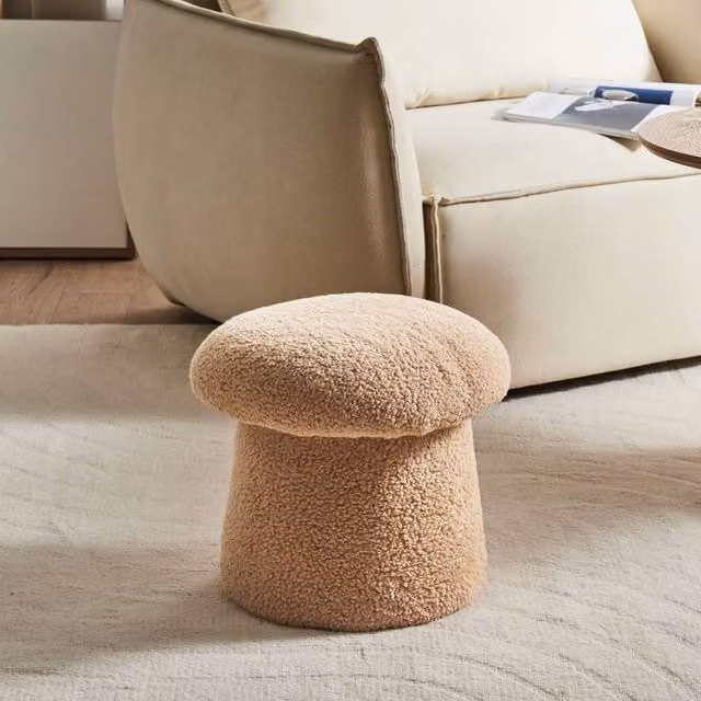 Wyld and Coco Luxe Living Beige Bouclé Mushroom Pouffe W/D/H: 45 x 45 x 46 cm