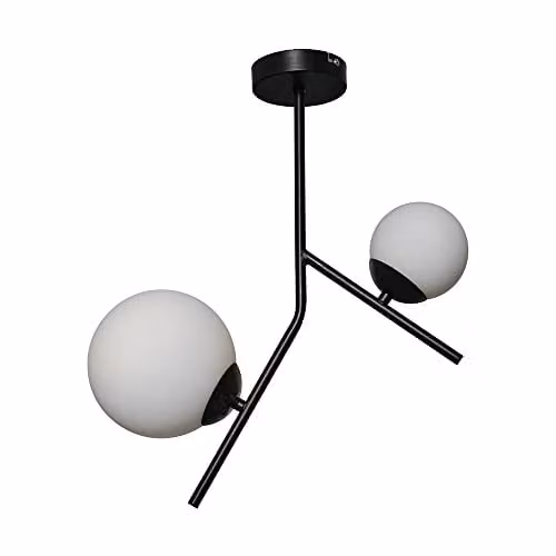 ValueLights Beauworth Modern Black Metal Bar Pendant Light with White Glass Globes – 1