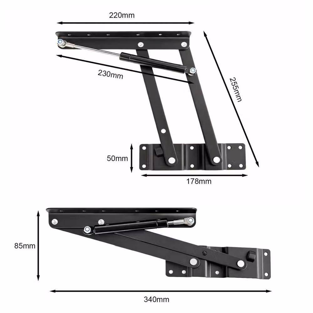 Nordara 2X Steel Hydraulic Lift Hinges for Ottoman and Table in Black – 2
