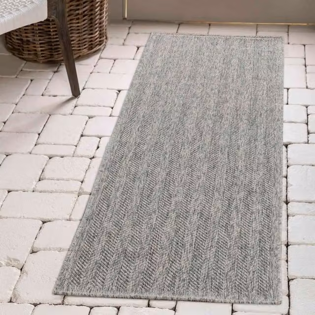 Desire Rugs Modern Herringbone Waterproof Indoor-Outdoor Rug, Grey, W/D/H: 60 x 220 cm