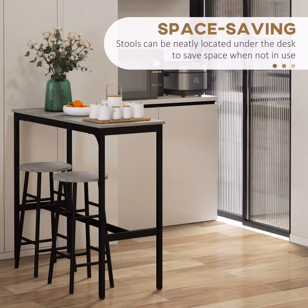 STILVORA Industrial Bar Table Set with 2 Stools in Grey and Black – 5