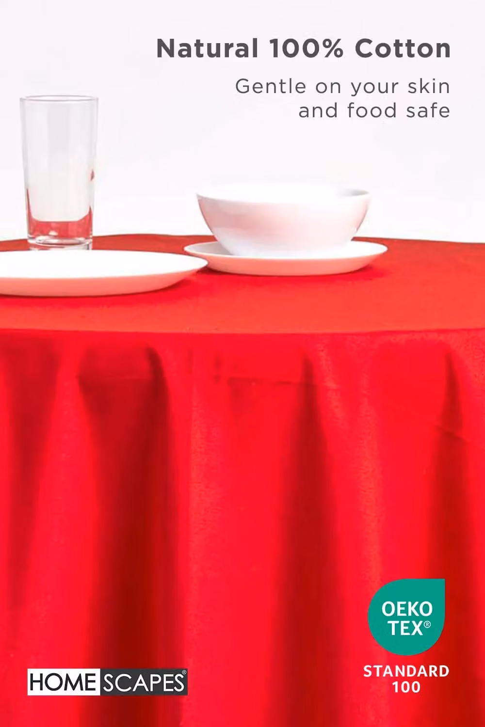 Homescapes Plain Red Round Cotton Tablecloth, Diameter: 178 cm – 2