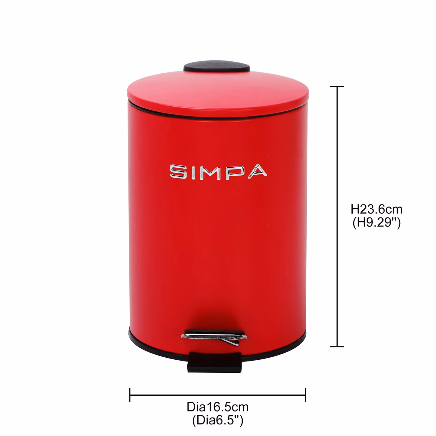 Simpa 3L Slim Soft-Closing Pedal Dustbin in Red with Removable Inner Bucket – 3
