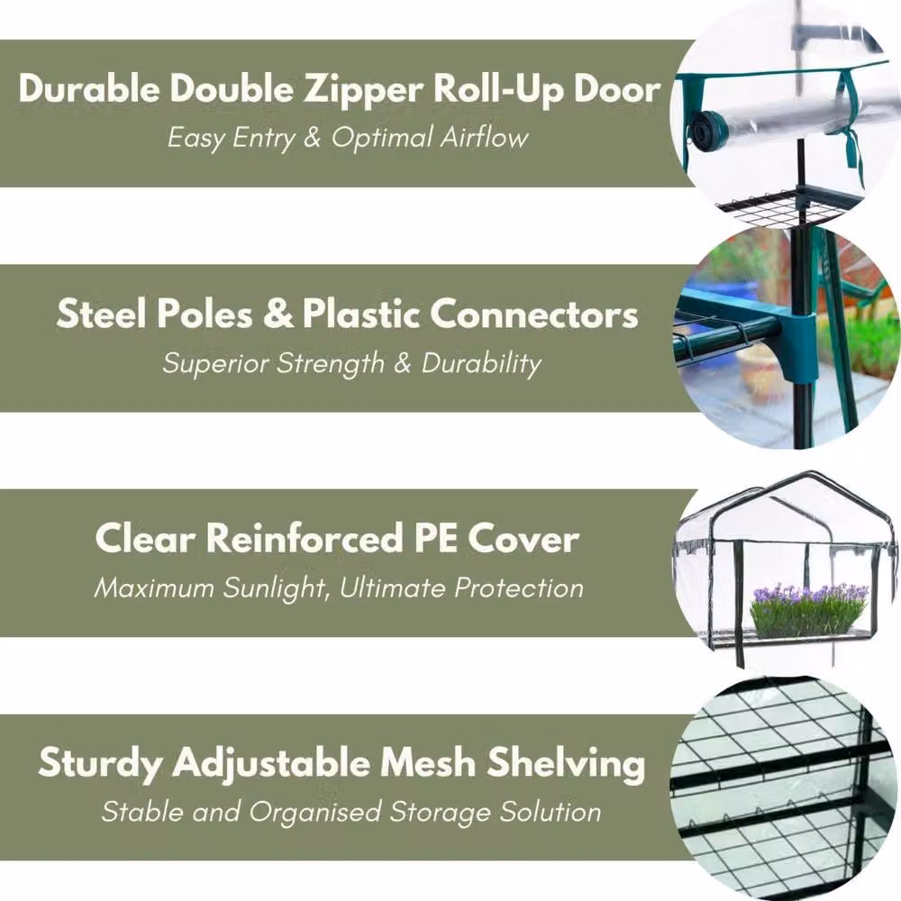 Marco Paul 3 Tier Mini Greenhouse with Reinforced Transparent PVC Cover, W: 100 cm, D: 50 cm, H: 120 cm – 4