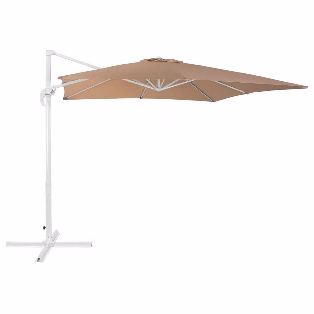 Wyld and Coco Cantilever Garden Parasol with Sand Beige Polyester Canopy and White Steel Pole, Height: 235 cm – 2