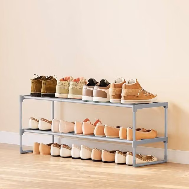 The Bazaarist 2 Tier Stackable Metal Shoe Rack in Grey