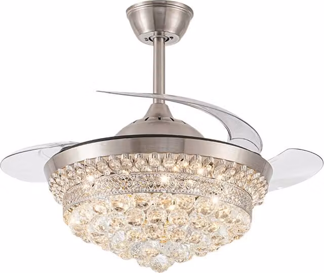Living Star Crystal LED Ceiling Fan with 3 Colour Lights in Silver and Chrome