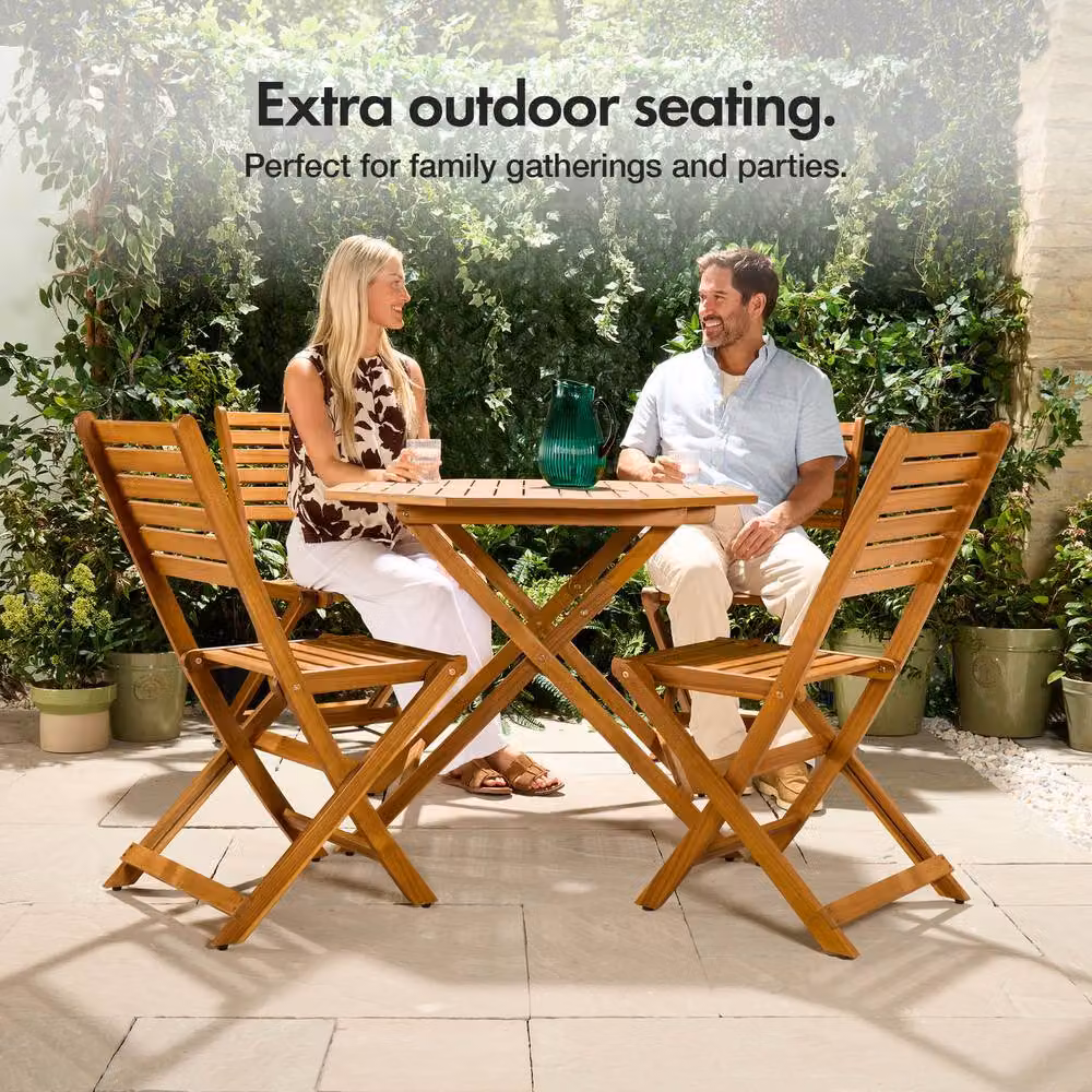 VonHaus Cannes Set of 2 Acacia Hardwood Folding Garden Chairs in Brown, W/D/H: 46.6 x 59.0 x 90.0 cm – 4