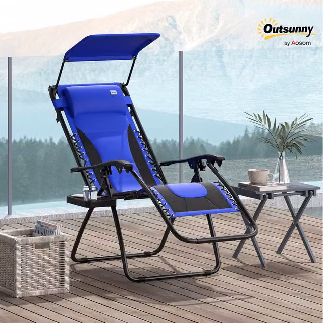 Outsunny Zero Gravity Folding Reclining Patio Lounger Chair in Blue