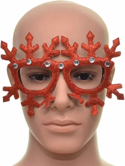 Shatchi Novelty Red Glitter Snowflake Christmas Glasses for Adults