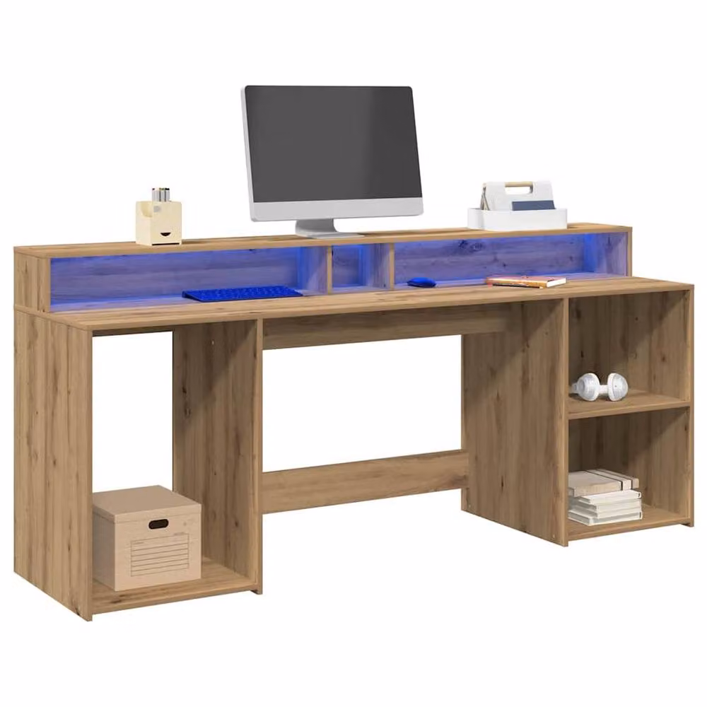 Berkfield Home Gaming Desk with LED Lights in Artisan Oak Brown, W/D/H: 200 x 55 x 91 cm – 4