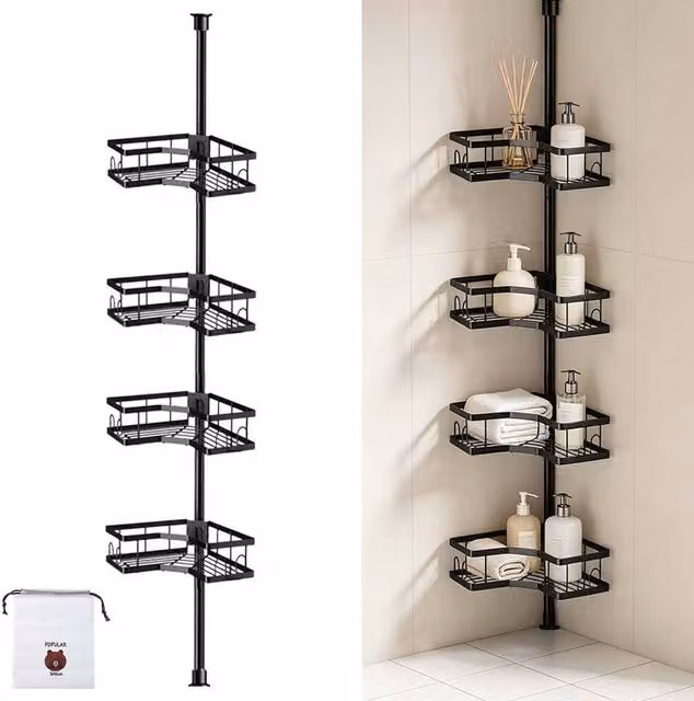 Ventryn 4 Tier Telescopic Wall Mounted Corner Bathroom Shower Caddy in Black – 1
