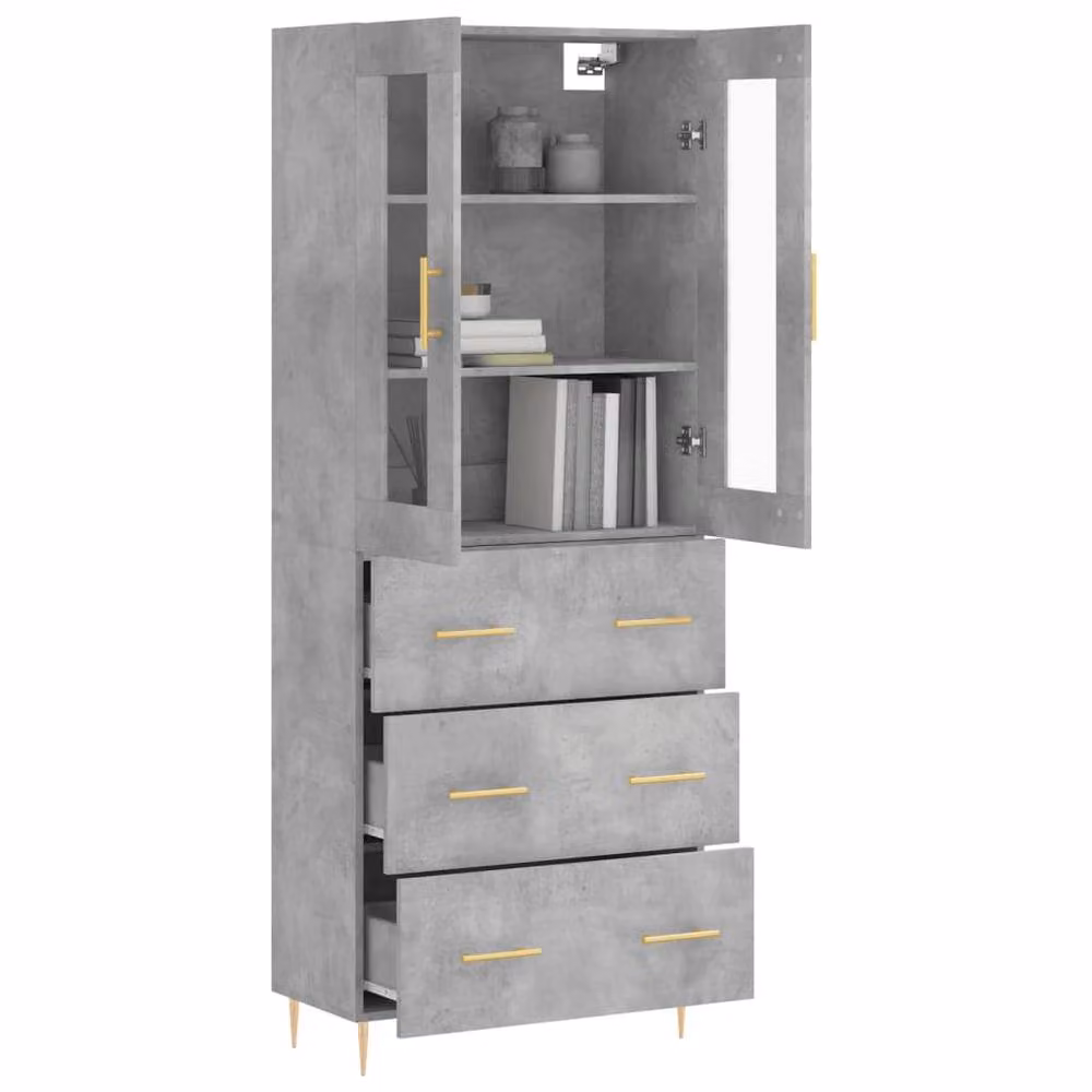 Berkfield Home Modern Highboard in Concrete Grey with Glass Doors, W/D/H: 69.5 x 34 x 180 cm – 2