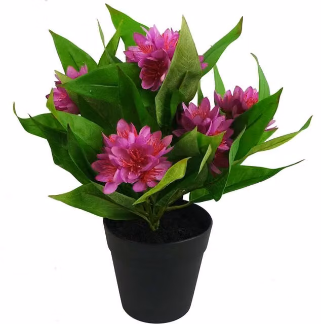 Artificial Pink Freesia Potted Plant with Leaves for Tabletop Display