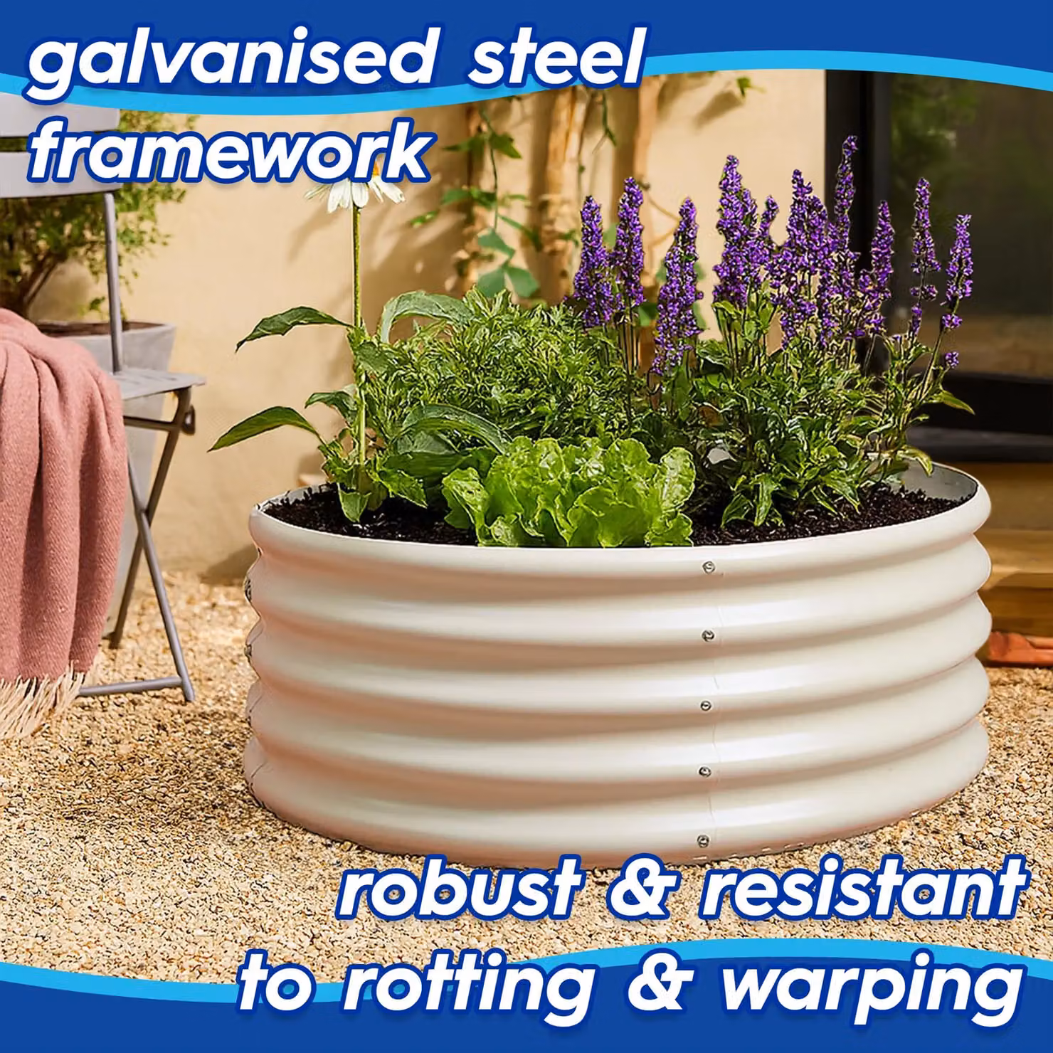 Harbour Housewares Set of 2 Round Bottomless Raised Garden Beds in Black Galvanised Steel, W: 90 cm, H: 45 cm – 2