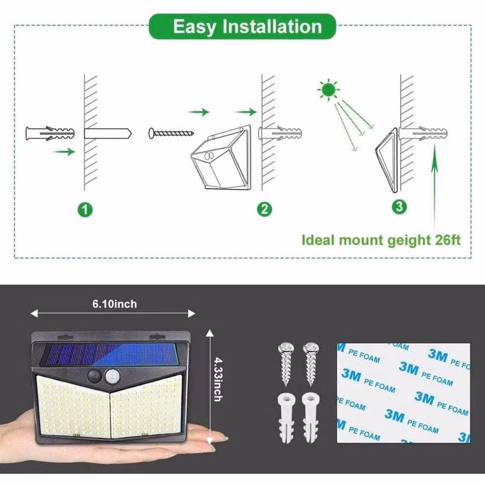 FLAVORA 2 Pack Solar LED Outdoor Security Wall Lights with PIR Motion and Dusk Sensors in Black – 3