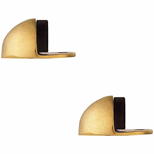 Loops 2 Pack Floor Mounted Oval Doorstop in Polished Brass, 44mm