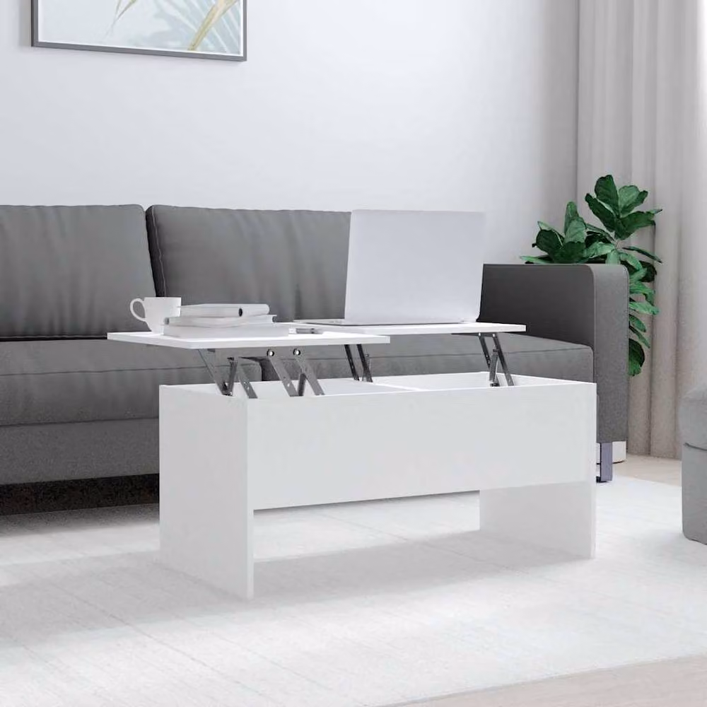 Berkfield Home Modern White Rectangular Coffee Table with Lift Mechanism, W/D/H: 102 x 50.5 x 46.5 cm – 2
