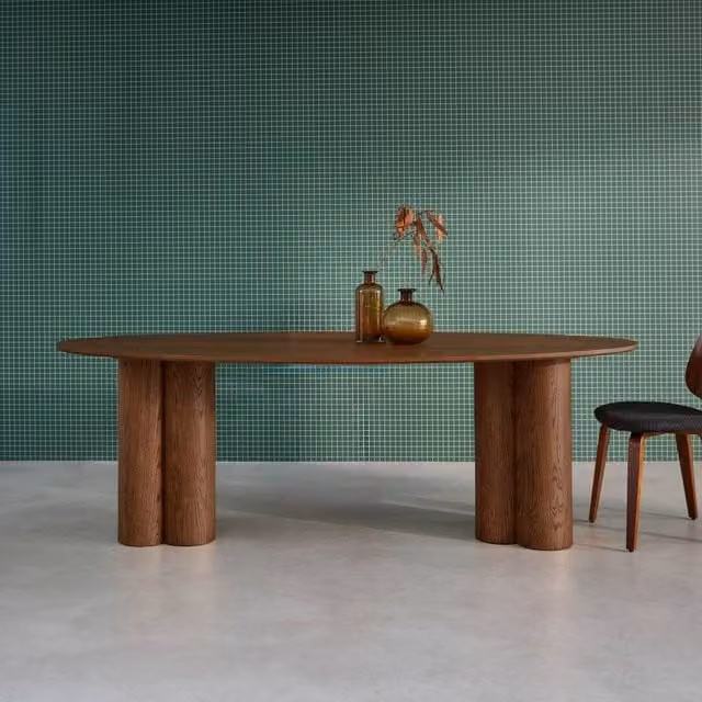 Sweekeek 8-Seater Oval Dining Table in Dark Brown, Rubberwood and Oak Veneer – 1