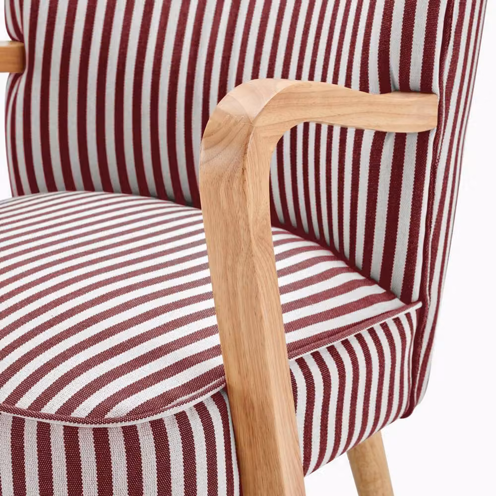 FurnitureboxUK Sylvie Mid-Century Accent Chair in Raspberry Pink Striped Fabric with Oak Effect Rubberwood Legs – 3