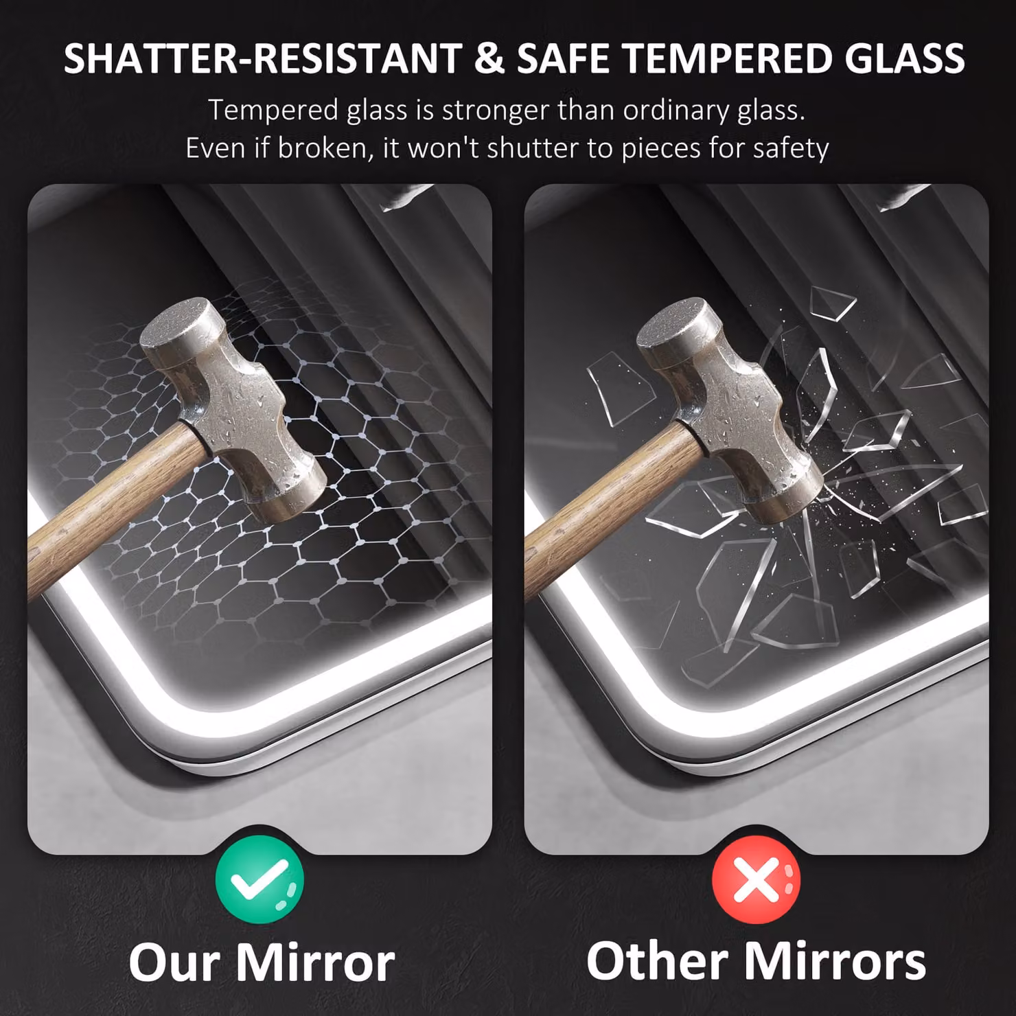 HOMCOM Bluetooth LED Bathroom Mirror with Anti-Fog, Silver Tone, W: 50 cm, H: 70 cm – 8