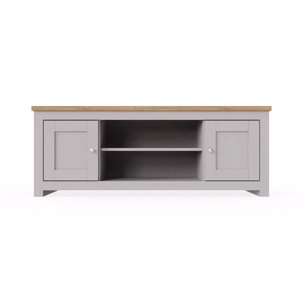 Timber Art Design Lisbon TV Unit Stand Media Cabinet with 2 Doors and Shelf in Light Grey, W: 132 cm, D: 40 cm, H: 50 cm – 2