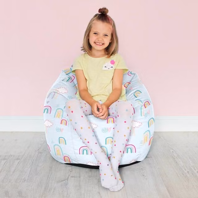rucomfy Rainbow Sky Kids Bean Bag Chair in Multicolour Abstract Fabric with Removable Cover