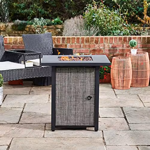 Teamson Home Outdoor Woven Metal Propane Gas Fire Pit Table with Lava Rocks and Cover, Multicolour – 4