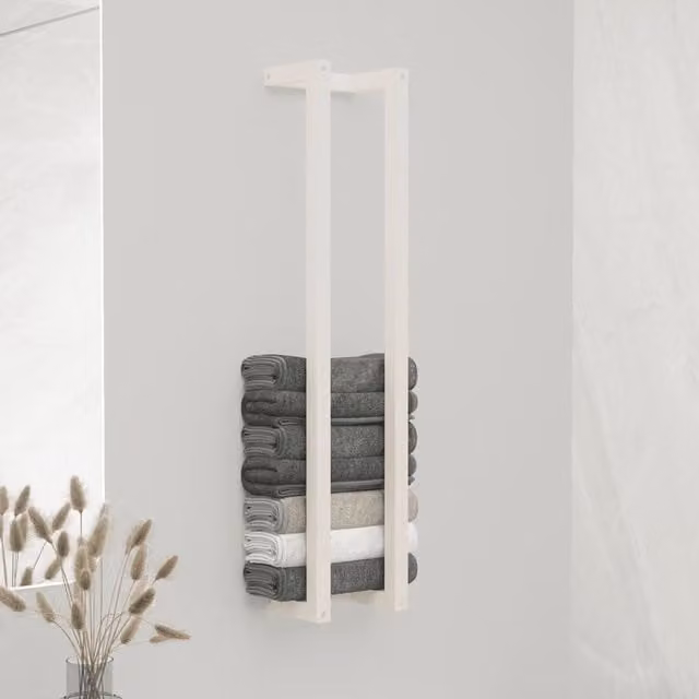 Berkfield Home White Solid Wood Pine Wall Mounted Towel Rack, W/D/H: 23 x 18 x 110 cm