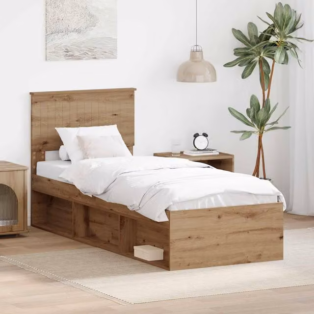 Berkfield Home Artisan Oak Bed Frame in Brown, W/D/H: 75 x 190 cm – 1