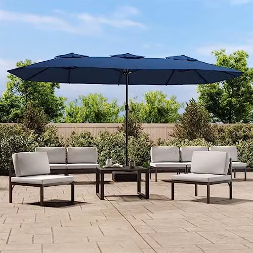 vidaXL Double-Head Cantilever Garden Parasol with LEDs, Blue, W: 449 cm, H: 265 cm, D: 245 cm – 2