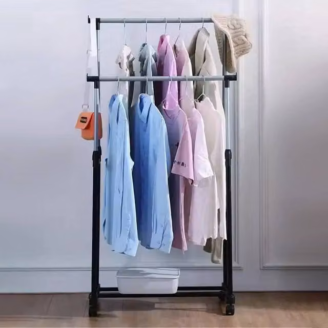 EONLION Double Clothes Rail Hanging Rack in Matt Black, Width: 50 cm