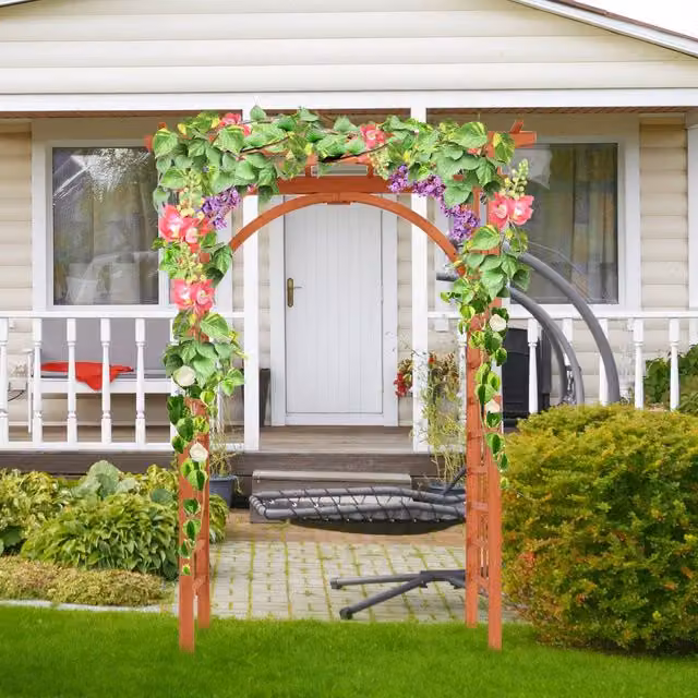 Costway Wooden Garden Arbor Arch and Trellis Pergola in Natural Brown – 1