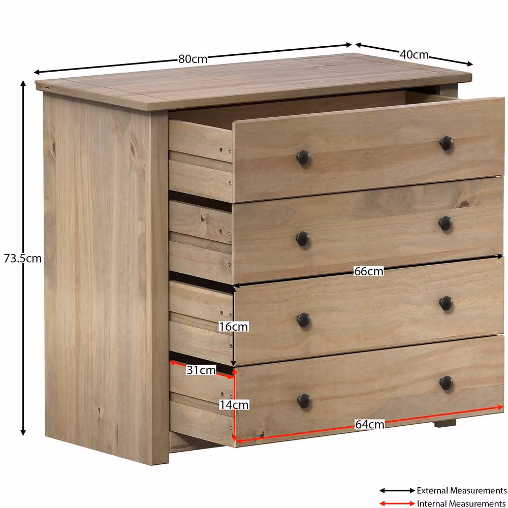 HD Designs Panama Solid Pine 4 Drawer Chest of Drawers in Brown – 2