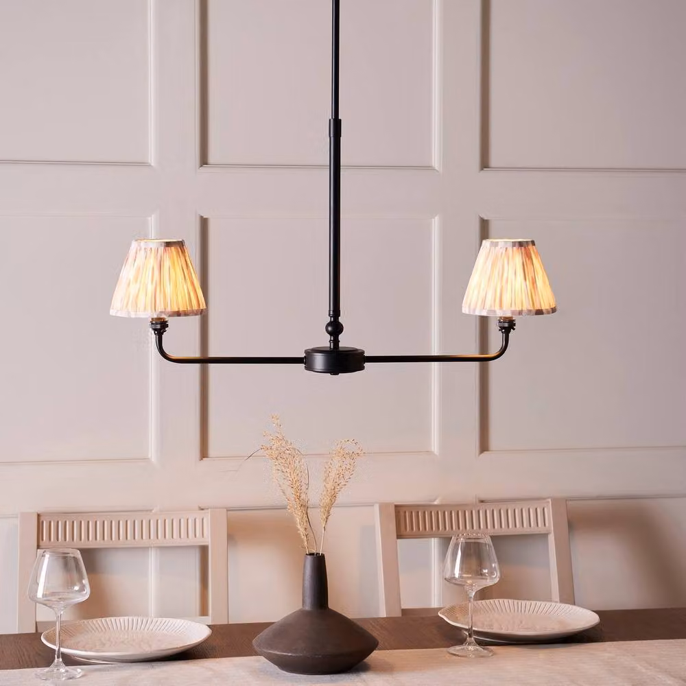 Netlighting Lille Matt Black Pendant with Fabric Ikat Shade, Diameter: 16 cm – 2