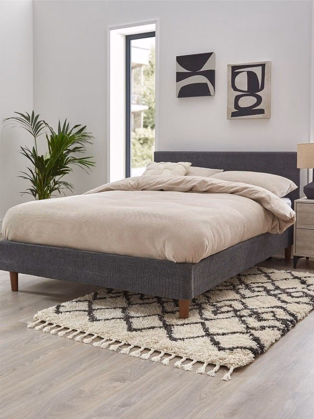 Porto Upholstered Double Bed Frame in Grey