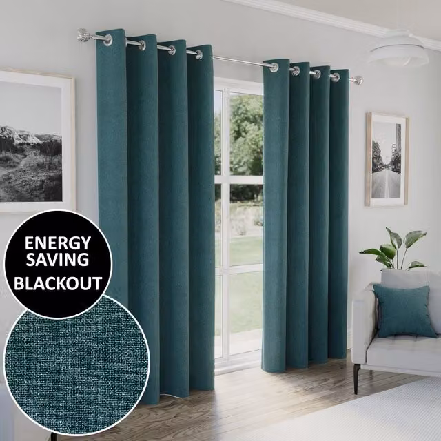 Enhanced Living Austin Blackout Eyelet Curtains in Petrol, W: 183 cm, H: 168 cm
