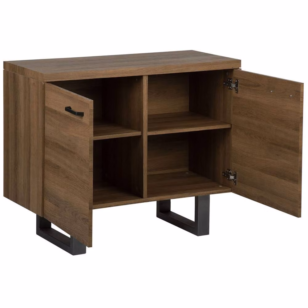 Wyld and Coco Industrial 2-Door Sideboard in Dark Brown with Grey Metal Base – 3