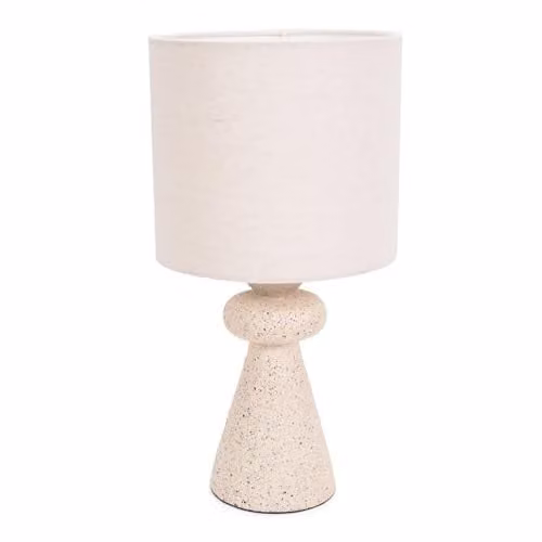 ValueLights Natural Cement Effect Bedside Table Lamp with Beige Drum Fabric Lampshade and LED Bulb