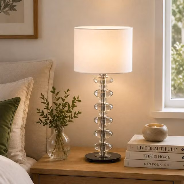 Orsina White Fabric Shade Tabletop Lamp with Ceramic Base – 2