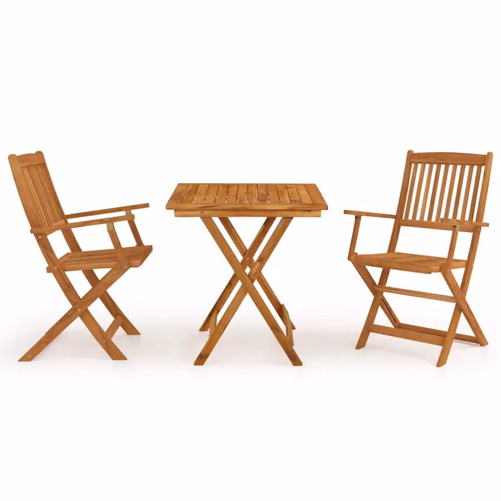 Berkfield Home 3 Piece Folding Garden Dining Set in Brown Oiled Solid Acacia Wood – 2