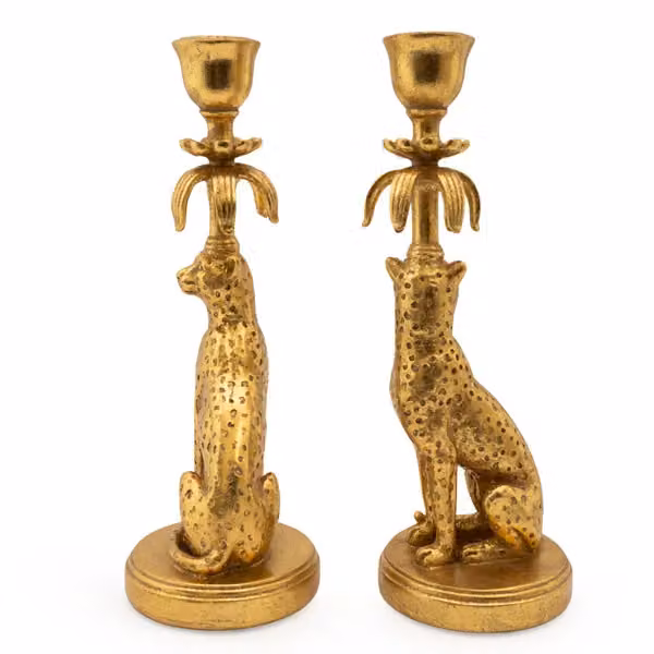 Madison & Mayfair Set of Two Gold Leopard Metal Taper Candleholders – 2