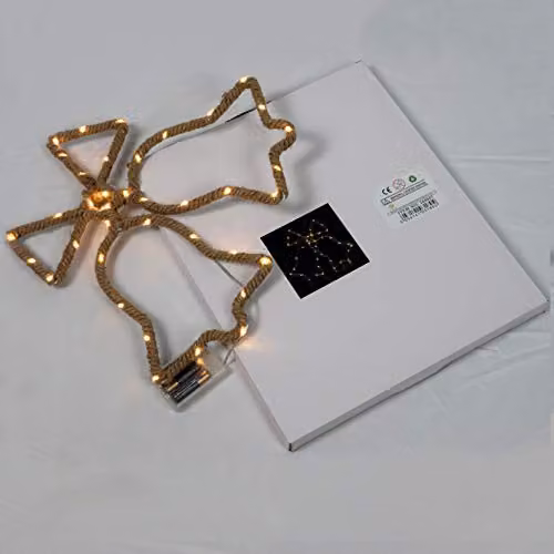 Shatchi Christmas Bells Silhouette LED Hemp Rope Lights, Brown