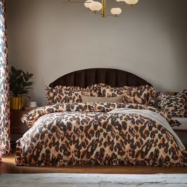 Make It A Home Leopard Print Cotton Duvet Cover and Pillowcase Set, Multicolour/Brown, W: 140 cm, L: 200 cm
