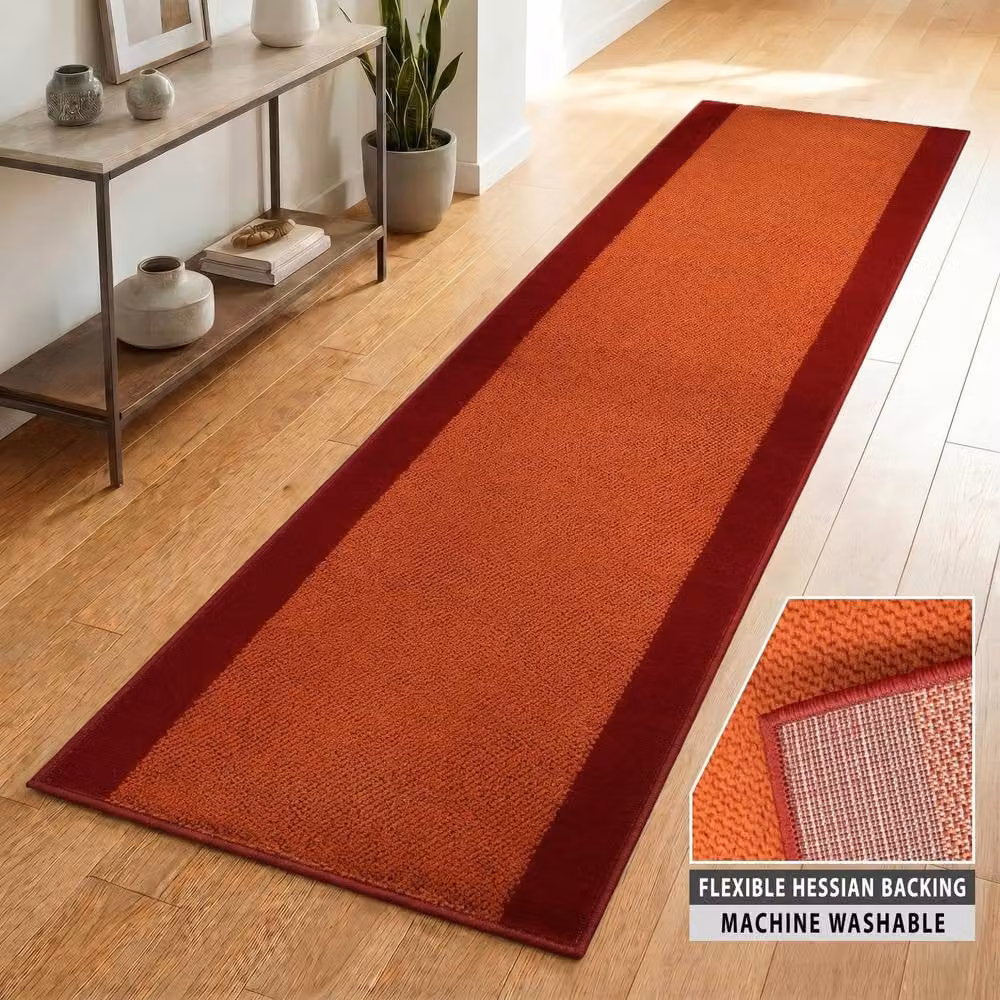 Bravich LTD Bordered Traditional Hallway Runner Rug in Terracotta, W/D: 60 x 810 cm – 4