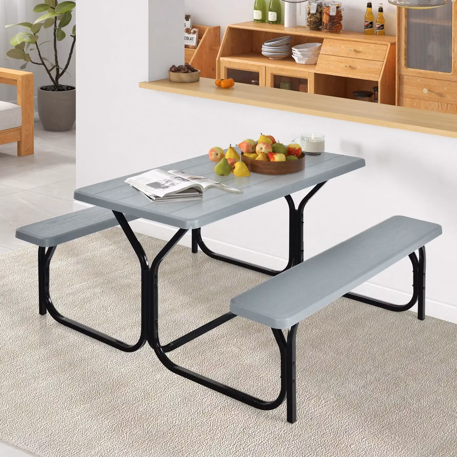 Costway Outdoor Picnic Table and Bench Set in Grey – 2