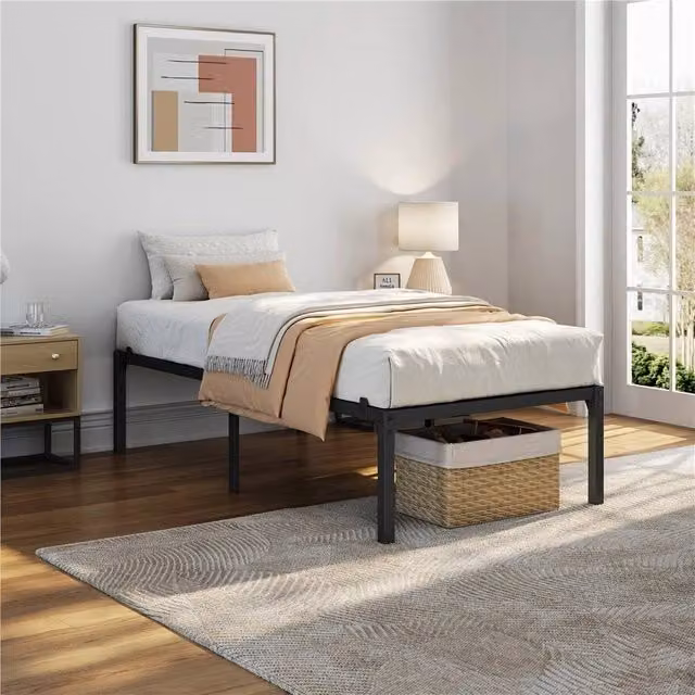PAWNORA Metal Platform Bed Frame, Black, W/D/H: 90 x 190 x 41 cm
