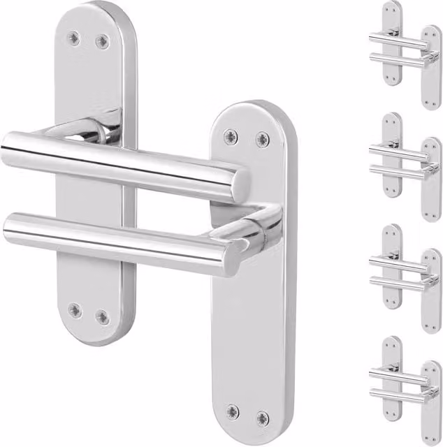 AFIT Chrome T-Bar Internal Lever Door Handles with Long Backplate, Silver, 5 Pairs