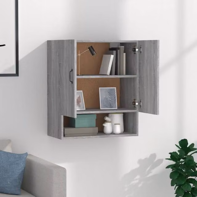 Berkfield Home Grey Sonoma Wall Cabinet with Hinged Doors and Internal Shelves, W/D/H: 60 x 31 x 70 cm – 1