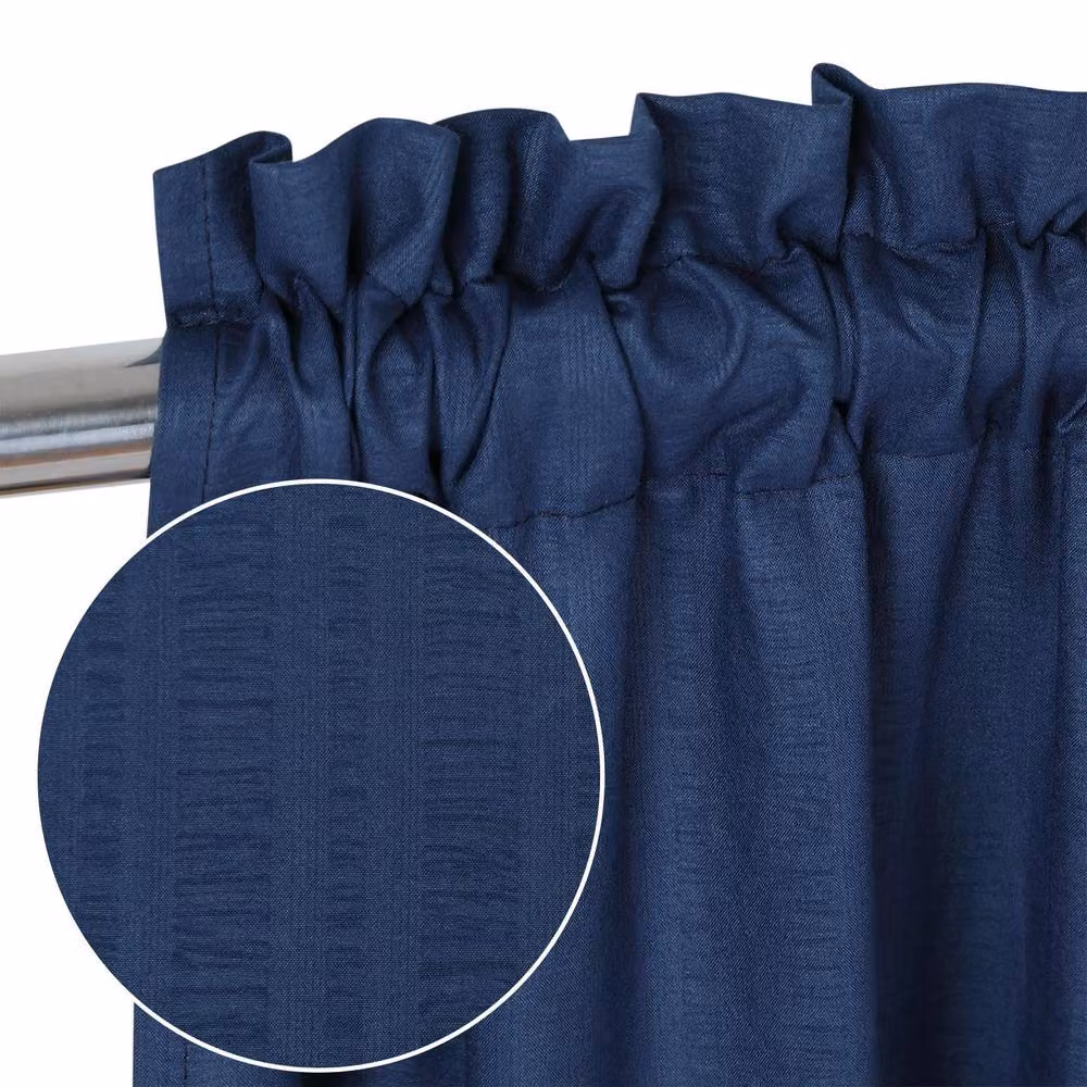 London Boutique 2-Piece Waterproof Embossed Seersucker Texture Curtains in Navy Blue, W: 76.2 cm, H: 91.44 cm – 2